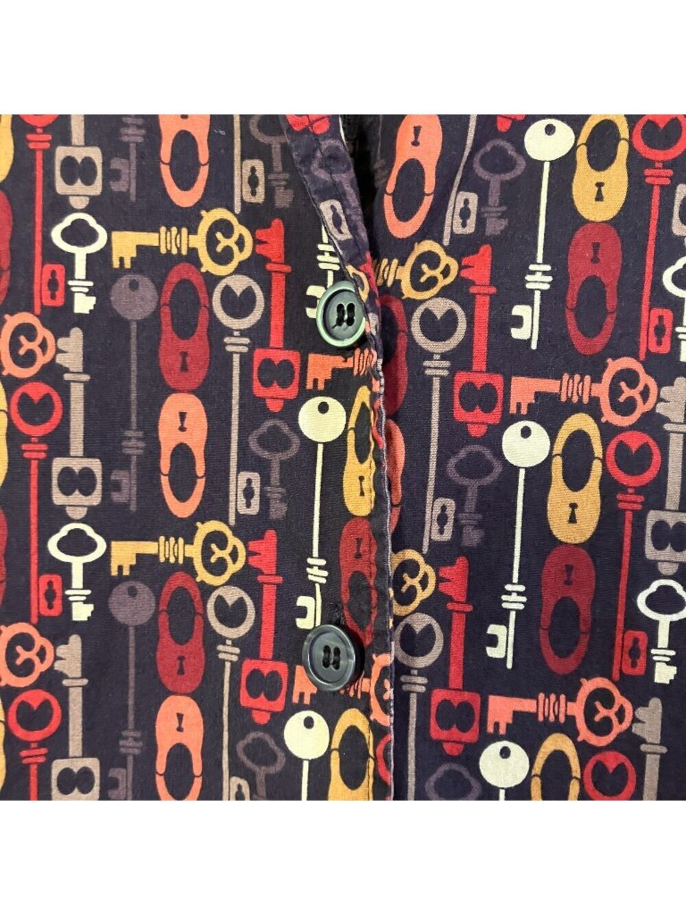 East 5th Woman Vintage Y2K Coraline Key Button Up Shirt Size 2X Black Red AN EXC